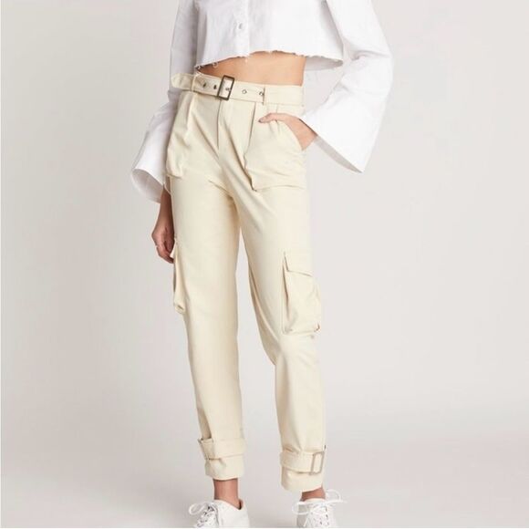 Choosy Bridget Pants Sz 4 Tan Buckle Accents Streetwear Rayon - Picture 1 of 9